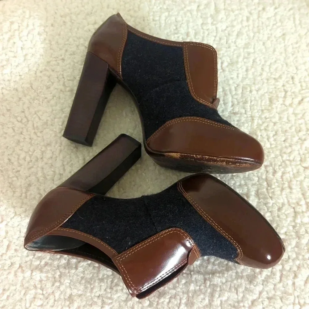 Tory Burch Leighton Black and Brown Leather Booties